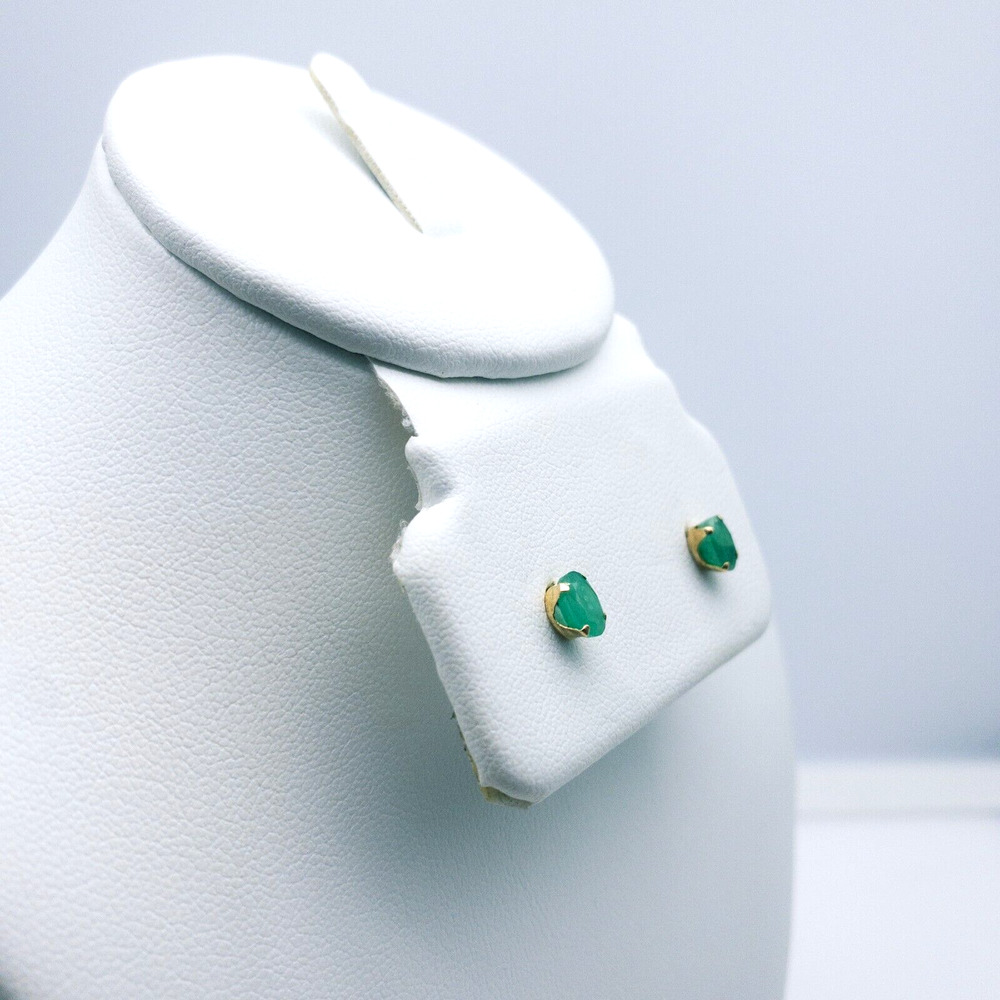 14K Gold Emerald Stud Earrings Oval Cut Prong Set ~1.0 CTW Fine Jewelry